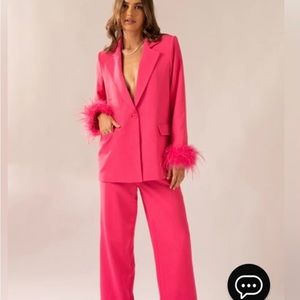 Peppermayo Fuchsia Feather Trim Blazer
